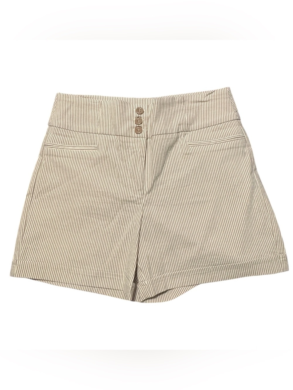 Soho Tan and White Pinstripe High-Rise Women's Shorts